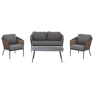 OUTDOOR LOUNGE SET 4PCS CASSIAN HM6552.01 ALUMINUM & CUSHIONS IN GREY--P.E.RATTAN IN BEIGE