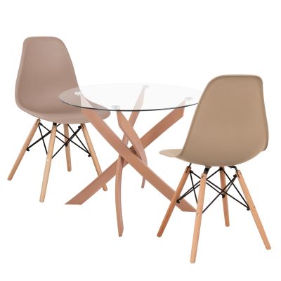 DINING SET 3PCS JAFARU HM21384 ROUND TABLE & 2 DINING CHAIRS IN CAPPUCCINO