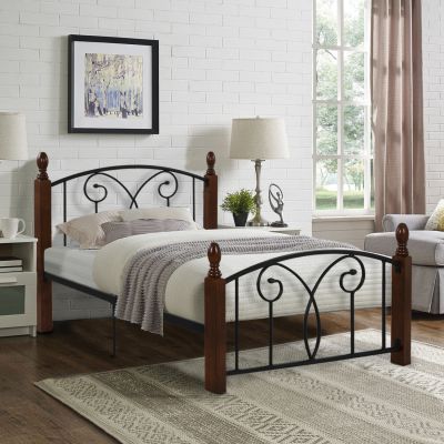 BED WITH MATTRESS SUZIE HM10754.01 METAL & RUBBERWOOD IN DARK WALNUT--MATTRESS 90x190cm.