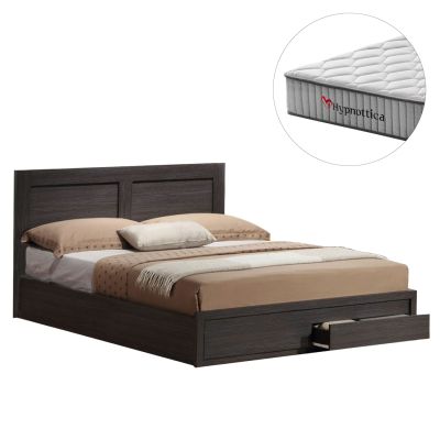 DOUBLE BED CAPRI WITH 2 DRAWERS & MATTRESS HM10759.01 MELAMINE ZEBRANO--FOR 140x200cm.