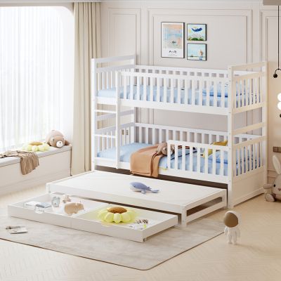 KIDS' BUNK BED WITH MATTRESSES & DRAWERS TRIPLON HM10996 PINE WOOD IN WHITE 207x97x168Hcm.