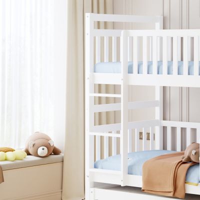 KIDS' BUNK BED WITH MATTRESSES & DRAWERS TRIPLON HM10996 PINE WOOD IN WHITE 207x97x168Hcm.