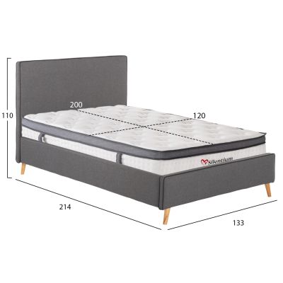SEMI-DOUBLE BED WITH MATTRESS MAYLIN HM10802.02 GREY FABRIC--MATTRESS 120X200cm