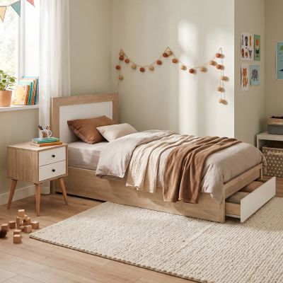 SINGLE BED WITH DRAWER & MATTRESS MELANY HM10745 MELAMINE IN SONAMA/WHITE--FOR 90x190cm.