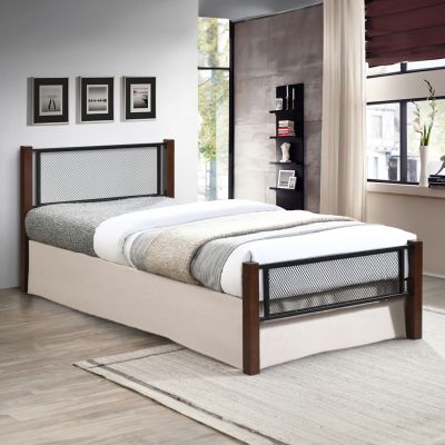 BED WITH MATTRESS RAYVEN HM10754.02 METAL & RUBBERWOOD IN DIRTY OAK--MATTRESS 90X190cm.