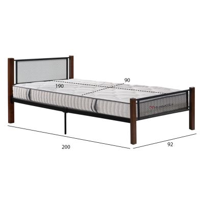 BED WITH MATTRESS RAYVEN HM10754.02 METAL & RUBBERWOOD IN DIRTY OAK--MATTRESS 90X190cm.