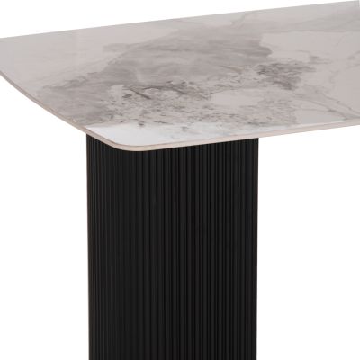 DINING SET 7PCS MINAO HM21362 CERAMIC TOP/MDF LEGS--PU IN COFFEE BROWN/METAL LEGS