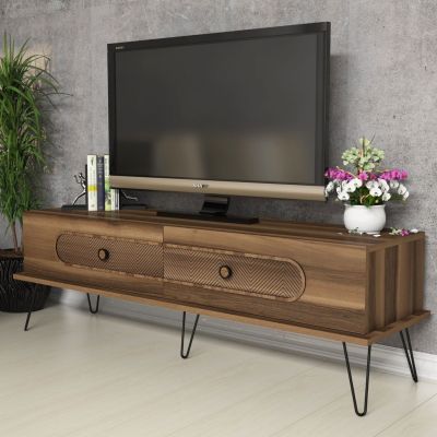 TV STAND HM9511.03 MELAMINE WALNUT COLOR METAL LEGS 145x40x45Hcm.