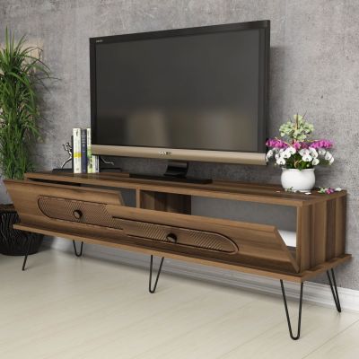 TV STAND HM9511.03 MELAMINE WALNUT COLOR METAL LEGS 145x40x45Hcm.