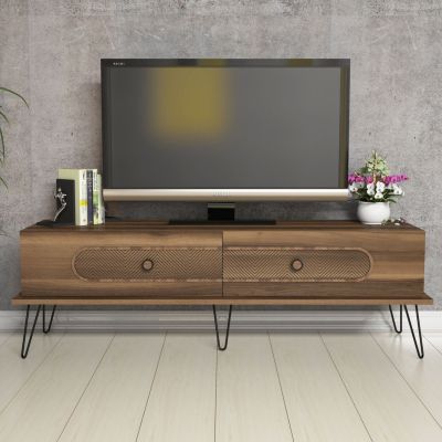 TV STAND HM9511.03 MELAMINE WALNUT COLOR METAL LEGS 145x40x45Hcm.