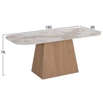DINING SET 7PCS NORDU HM21359 CERAMIC TOP/MDF LEGS--PU IN CREAM/METAL LEGS