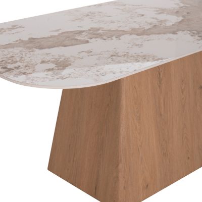 DINING SET 7PCS NORDU HM21359 CERAMIC TOP/MDF LEGS--PU IN CREAM/METAL LEGS