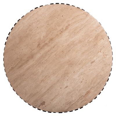 COFFEE TABLE KREST HM9711 ACACIA WOOD IN LIGHT BROWN-WHITE TRAVERTINE Φ90x40Hcm.