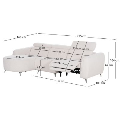 LEFT CORNER 3-SEAT SOFA WITH RECLINE VALENTE HM3317.02L BEIGE FABRIC 275x160x104H