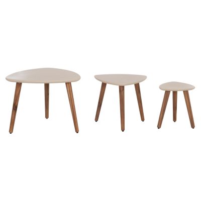 SET 3PCS SIDE TABLES PRANTIS HM10734.02 FIBER CEMENT IN BEIGE--ACACIA WOOD LEGS