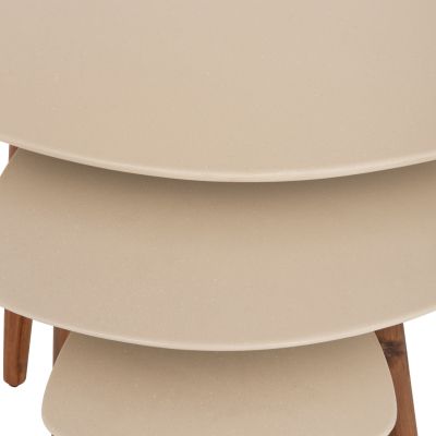 SET 3PCS SIDE TABLES PRANTIS HM10734.02 FIBER CEMENT IN BEIGE--ACACIA WOOD LEGS