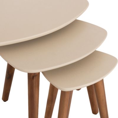 SET 3PCS SIDE TABLES PRANTIS HM10734.02 FIBER CEMENT IN BEIGE--ACACIA WOOD LEGS