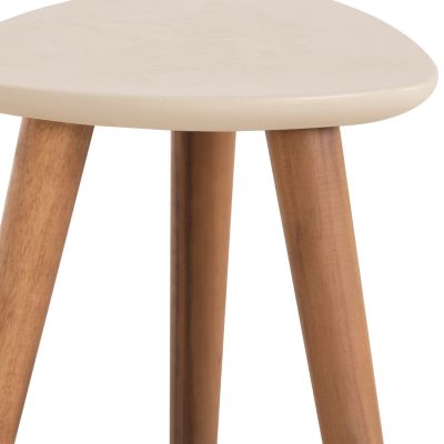 SET 3PCS SIDE TABLES PRANTIS HM10734.02 FIBER CEMENT IN BEIGE--ACACIA WOOD LEGS