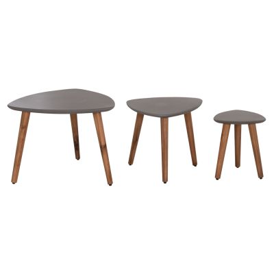 SET 3PCS SIDE TABLES PRANTIS HM10734.01 FIBER CEMENT IN GREY--ACACIA WOOD LEGS
