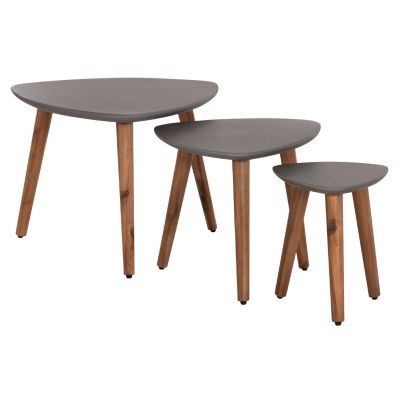 SET 3PCS SIDE TABLES PRANTIS HM10734.01 FIBER CEMENT IN GREY--ACACIA WOOD LEGS