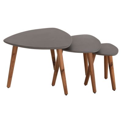 SET 3PCS SIDE TABLES PRANTIS HM10734.01 FIBER CEMENT IN GREY--ACACIA WOOD LEGS