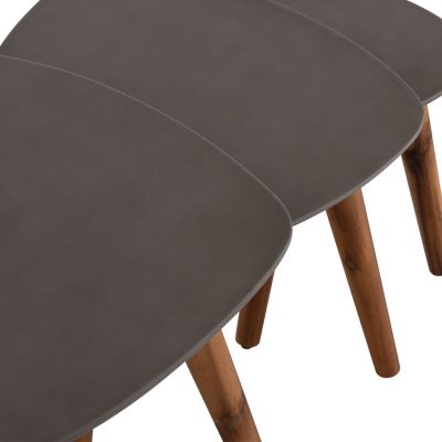 SET 3PCS SIDE TABLES PRANTIS HM10734.01 FIBER CEMENT IN GREY--ACACIA WOOD LEGS