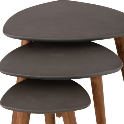 SET 3PCS SIDE TABLES PRANTIS HM10734.01 FIBER CEMENT IN GREY--ACACIA WOOD LEGS