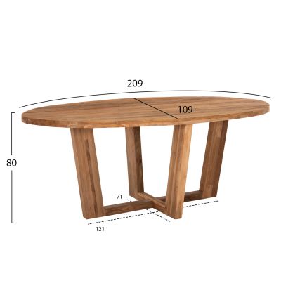 ТРАПЕЗНА МАСА В ОВАЛНА ФОРМА HM9558 РЕЦИКЛИРАНО ТИКОВО ДЪРВО 209x109x80Hcm.