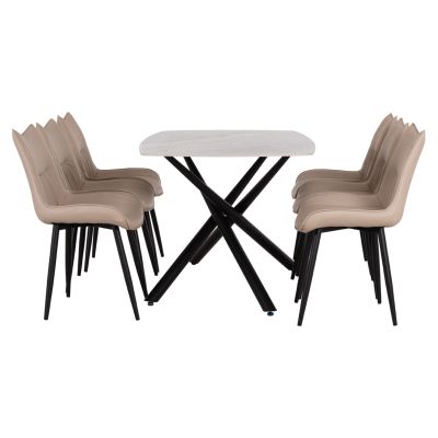 DINING SET 7PCS ISKA HM21363 CERAMIC TOP/METAL LEGS--PU IN BEIGE (TORTORA)/METAL LEGS