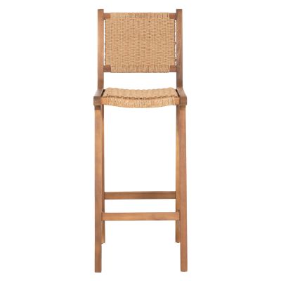 BAR STOOL WITH BACKREST RUEN HM6515 ACACIA WOOD IN NATURAL-TWIST WICKER 40x56x112.5Hcm.