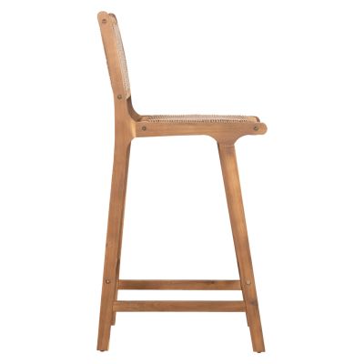 BAR STOOL WITH BACKREST RUEN HM6515 ACACIA WOOD IN NATURAL-TWIST WICKER 40x56x112.5Hcm.