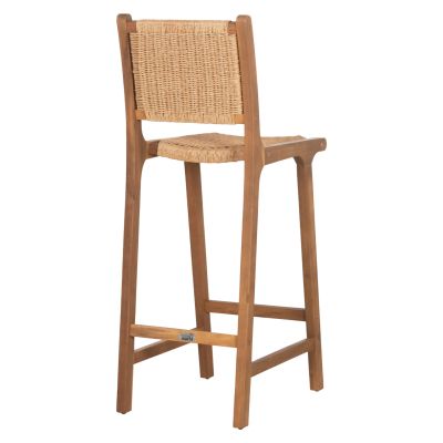 BAR STOOL WITH BACKREST RUEN HM6515 ACACIA WOOD IN NATURAL-TWIST WICKER 40x56x112.5Hcm.