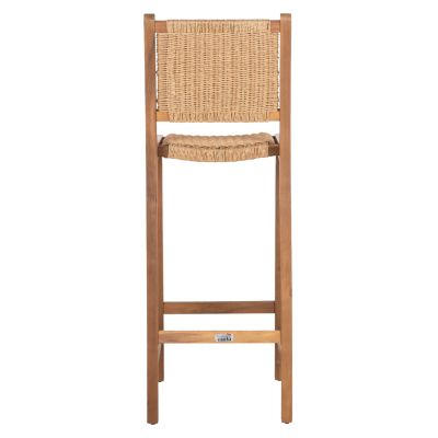 BAR STOOL WITH BACKREST RUEN HM6515 ACACIA WOOD IN NATURAL-TWIST WICKER 40x56x112.5Hcm.