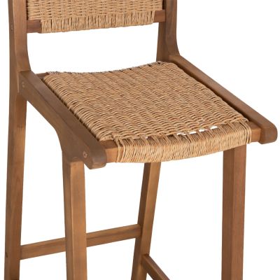 BAR STOOL WITH BACKREST RUEN HM6515 ACACIA WOOD IN NATURAL-TWIST WICKER 40x56x112.5Hcm.