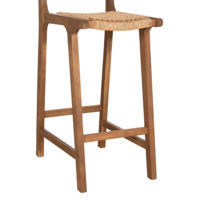 BAR STOOL WITH BACKREST RUEN HM6515 ACACIA WOOD IN NATURAL-TWIST WICKER 40x56x112.5Hcm.