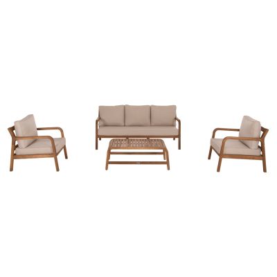 OUTDOOR LOUNGE SET 4PCS PORTIA HM6534 ACACIA WOOD--CUSHION COVERS IN LIGHT BEIGE