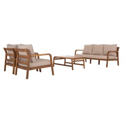 OUTDOOR LOUNGE SET 4PCS PORTIA HM6534 ACACIA WOOD--CUSHION COVERS IN LIGHT BEIGE