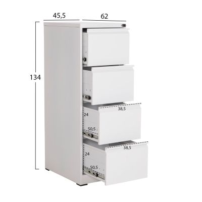 OFFICE FILING CABINET (4) SIDER HM6637.02 WHITE METAL 45.5x62x134Hcm.