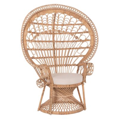ARMCHAIR ROYAL PEACOCK -B' RATED- HM9342 RATTAN IN NATURAL- CUSHION BEIGE 114x72x150Hcm.