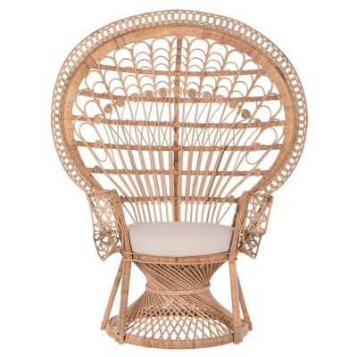 ARMCHAIR ROYAL PEACOCK -B' RATED- HM9342 RATTAN IN NATURAL- CUSHION BEIGE 114x72x150Hcm.
