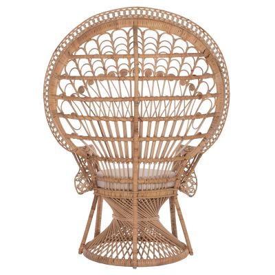 ARMCHAIR ROYAL PEACOCK -B' RATED- HM9342 RATTAN IN NATURAL- CUSHION BEIGE 114x72x150Hcm.