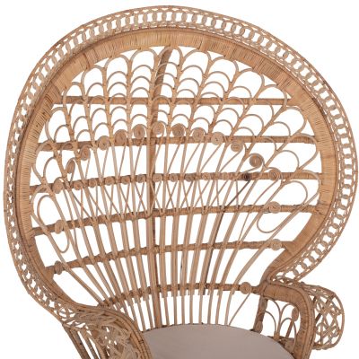 ARMCHAIR ROYAL PEACOCK -B' RATED- HM9342 RATTAN IN NATURAL- CUSHION BEIGE 114x72x150Hcm.