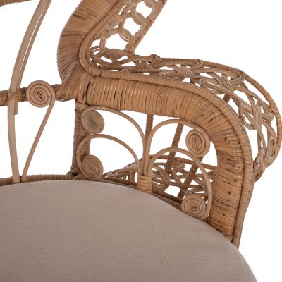 ARMCHAIR ROYAL PEACOCK -B' RATED- HM9342 RATTAN IN NATURAL- CUSHION BEIGE 114x72x150Hcm.