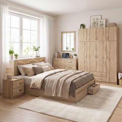 Комплект Спален 7 части Легло за Матрак 150x200-Нощно шкафче-Тоалетна Sonama HM11099.02