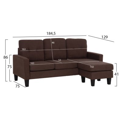 CORNER SOFA REVERSIBLE MEGGY HM3297.12 BROWN FABRIC 184.5x129x86Hcm.