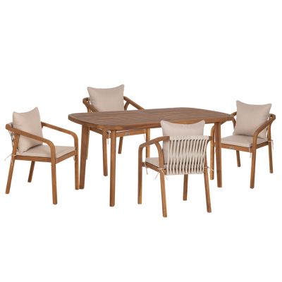 OUTDOOR DINING SET 5PCS DEBBIE HM10991 ACACIA WOOD IN NATURAL-CUSHIONS IN BEIGE