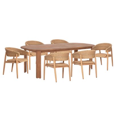 OUTDOOR DINING SET 7PCS RAIKKO HM11030 ACACIA WOOD & ROPE IN NATURAL COLORS
