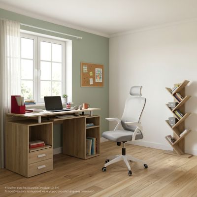 STUDENT PACK 3PCS HM11207 DESK+BOOKCASE+OFFICE CHAIR--SONAMA/WHITE