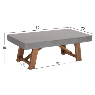 OUTDOOR COFFEE TABLE MAEVE HM6595.01 GREY FIBER CEMENT TOP--ACACIA WOOD LEGS 130x70x46Hcm