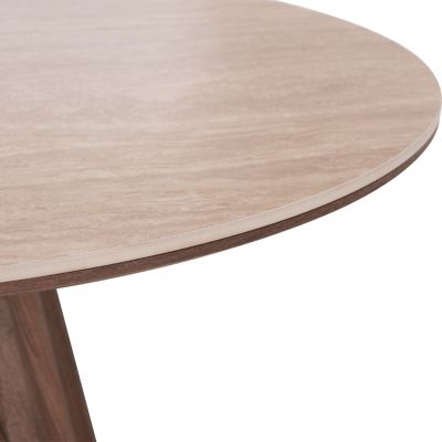 DINING TABLE ROUND WALDEN HM18440 CERAMIC TOP IN TRAVERTINE COLOR--MDF BASE IN WALNUT Φ120x76Hcm.